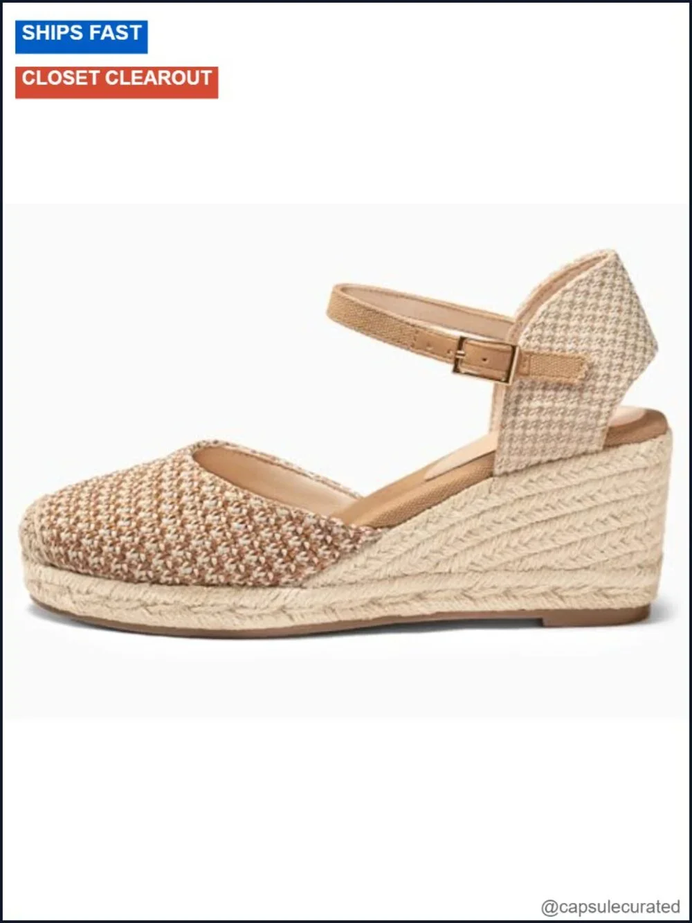 Women's Espadrille Wedge Sandals Raffia Closed Toe Ankle Strap